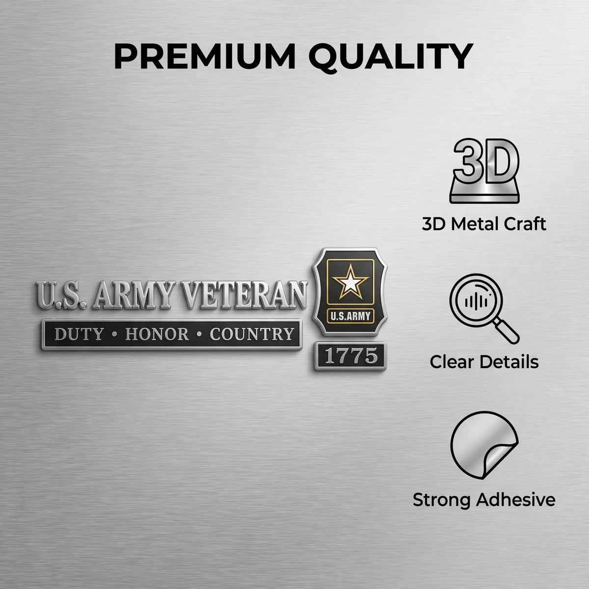 U.S. Military Veteran 3D Metal Car Emblem Badge