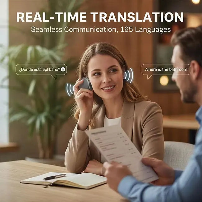 🌎 AI Wearable Translator – 165+ Language Two-Way Voice Translation Device, Real-Time AI Language Translator with Smart Learning, Bluetooth Connectivity for Travel, Work & Everyday Conversations
