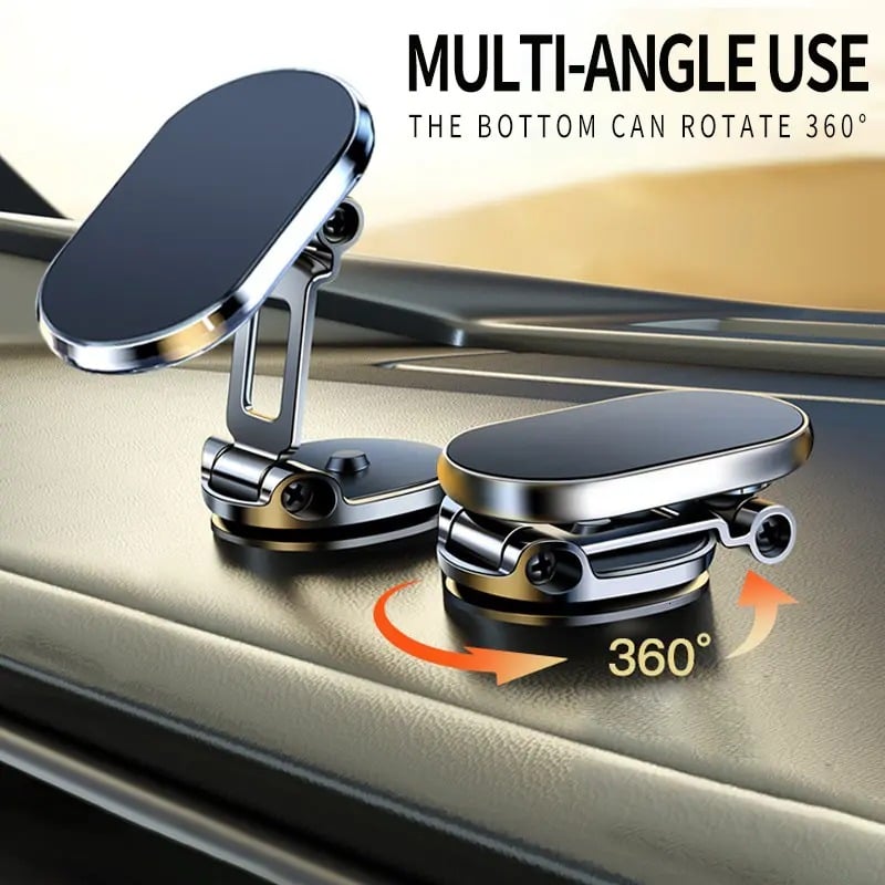 Foldable Magnetic Car Phone Holder - 360° Rotating, Adjustable Angle & Height Dashboard Mount