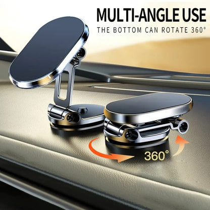 Foldable Magnetic Car Phone Holder - 360° Rotating, Adjustable Angle & Height Dashboard Mount