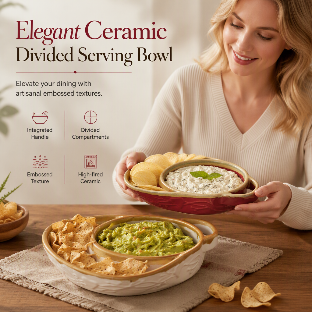 📢📢40% OFF !! ⏰Retro Ceramic Divided Baking Dish with Single Handle