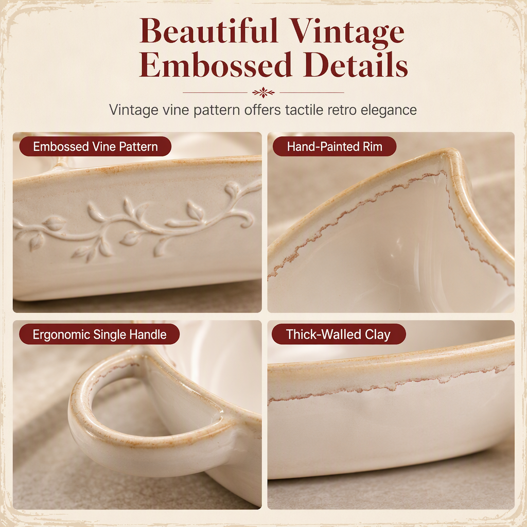 📢📢40% OFF !! ⏰Retro Ceramic Divided Baking Dish with Single Handle
